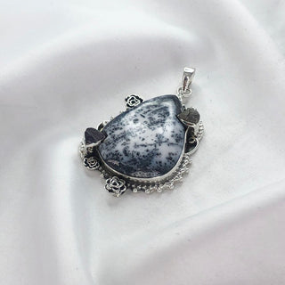 Natural Dendrite Opal & Raw Amethyst Gemstone Pendant By Harshita Jewellery