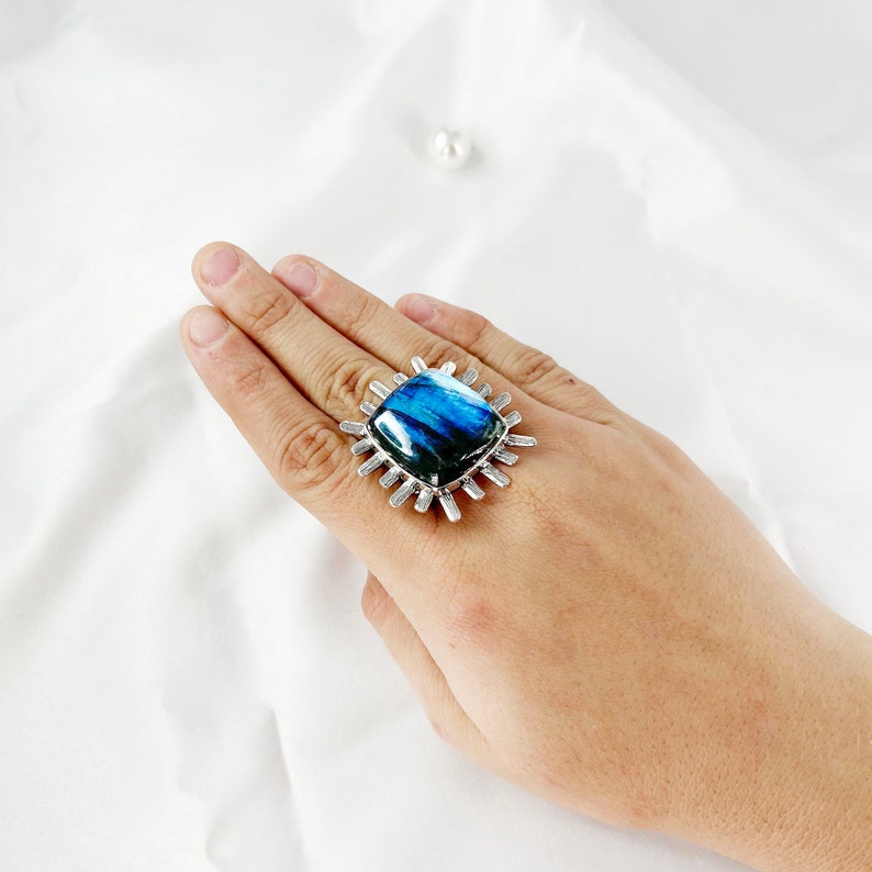 Natural Labradorite Ring By Harshita Jewellery