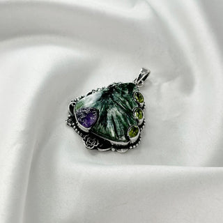 Natural Seraphinite, Amethyst & Peridot Pendant By Harshita Jewellery