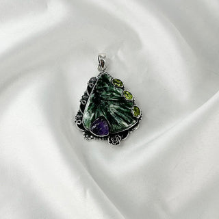 Natural Seraphinite, Amethyst & Peridot Pendant By Harshita Jewellery