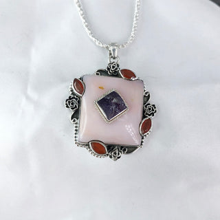 Natural Pink Opal, Amethyst & Carnelian Pendant By Harshita Jewellery