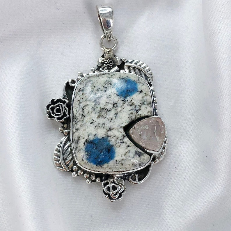 Natural K2 jasper & Raw Rose Quartz Pendant By Harshita Jewellery