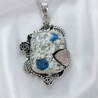 Natural K2 jasper & Raw Rose Quartz Pendant By Harshita Jewellery