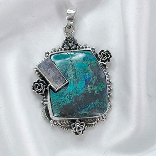 Natural Chrysocolla & Rough Amethyst Pendant By Harshita Jewellery