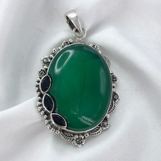 Natural Green Onyx And Amethyst Pendant By Harshita Jewellery