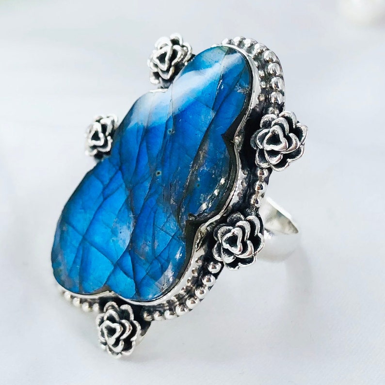 Natural labradorite Gemstone ring By Harshita Jewellery