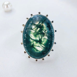 Natural Moss Agate Ring By Harshita Jewellery