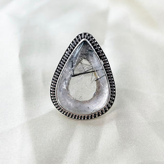 Natural Black Rutile Quartz Ring By Harshita Jewellery