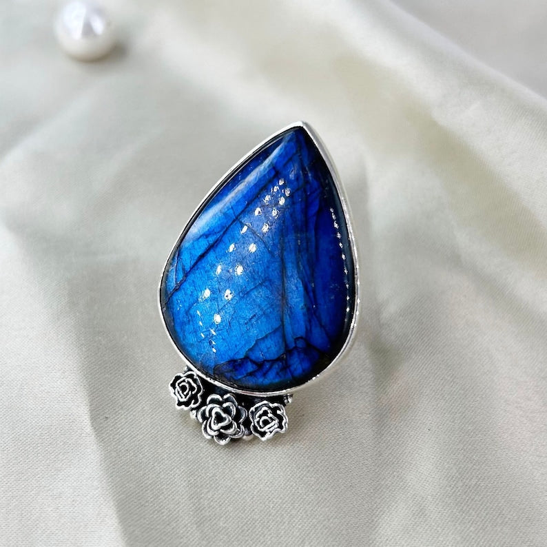 Natural Labradorite Gemstone Ring By Harshita Jewellery