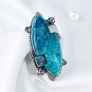 Natural Chrysocolla, Apatite & Moonstone Ring By Harshita Jewellery