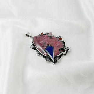 Natural Rhodonite, Lapis Lazuli, Carnelian, Garnet & Rose Quartz Gemstone Pendant By Harshita Jewellery