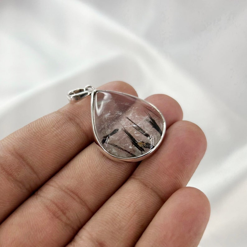 Natural Black Rutilated Quartz Pendant By Harshita Jewellery