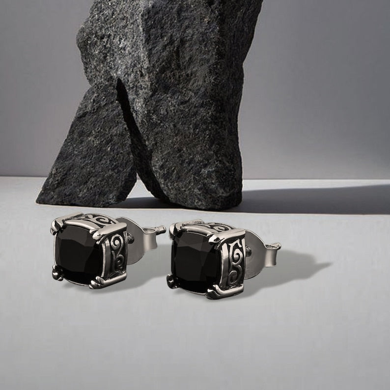 Black Onyx Men's Stud Earring By Harshita Jewellery