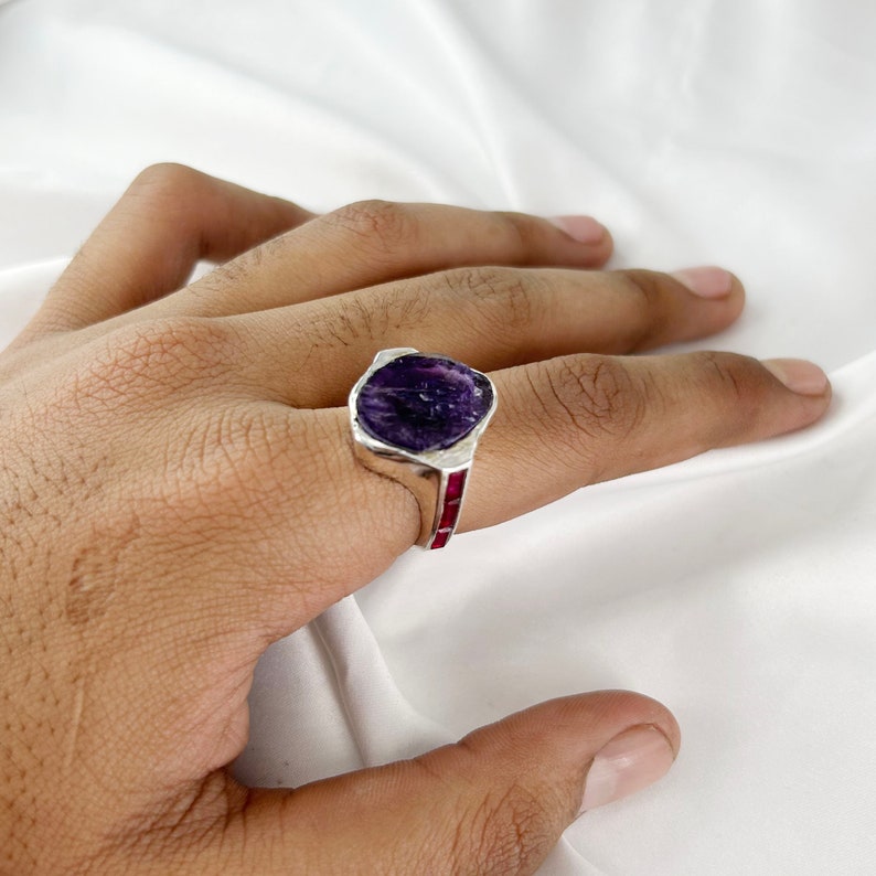 Natural Rough Amethyst Ring By Harshita Jewellery