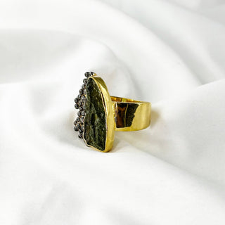 Natural Moldavite Gemstone Ring By Harshita Jewellery