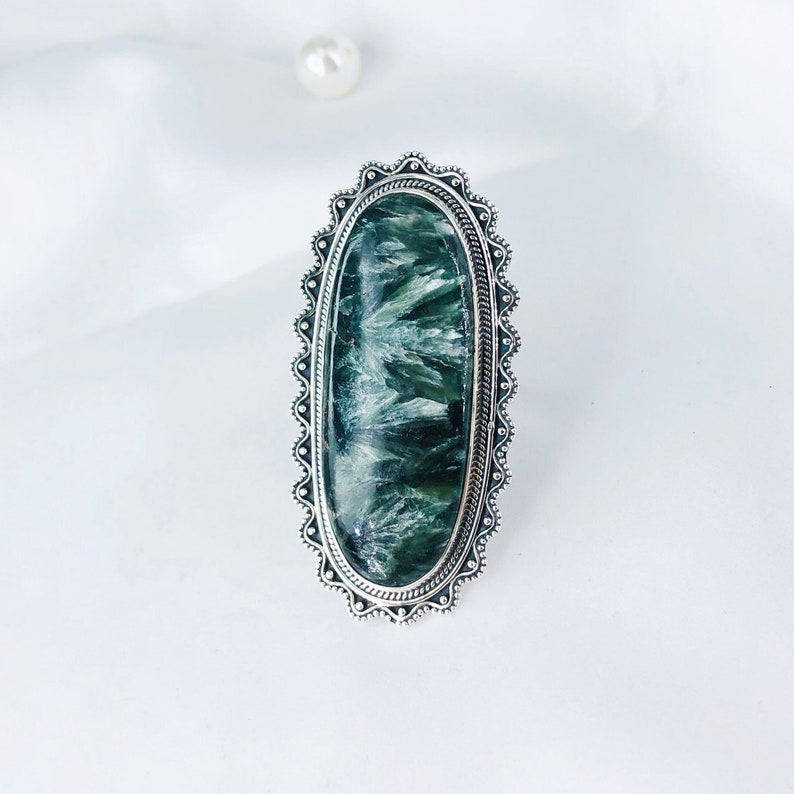 Natural Seraphinite Ring By Harshita Jewellery