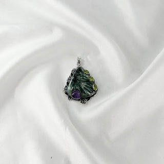 Natural Seraphinite, Amethyst & Peridot Pendant By Harshita Jewellery