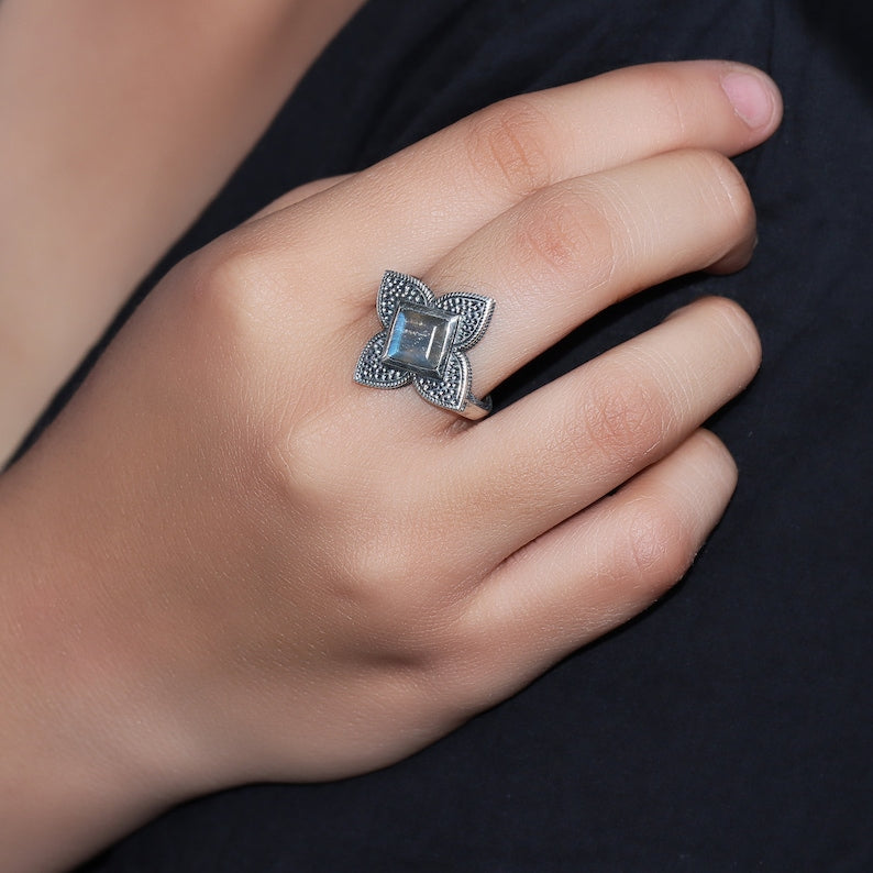 Natural Labradorite Ring, Handmade Gemstone Jewelry, 925 Sterling Silver, Handmade Statement Ring, Gift For Women