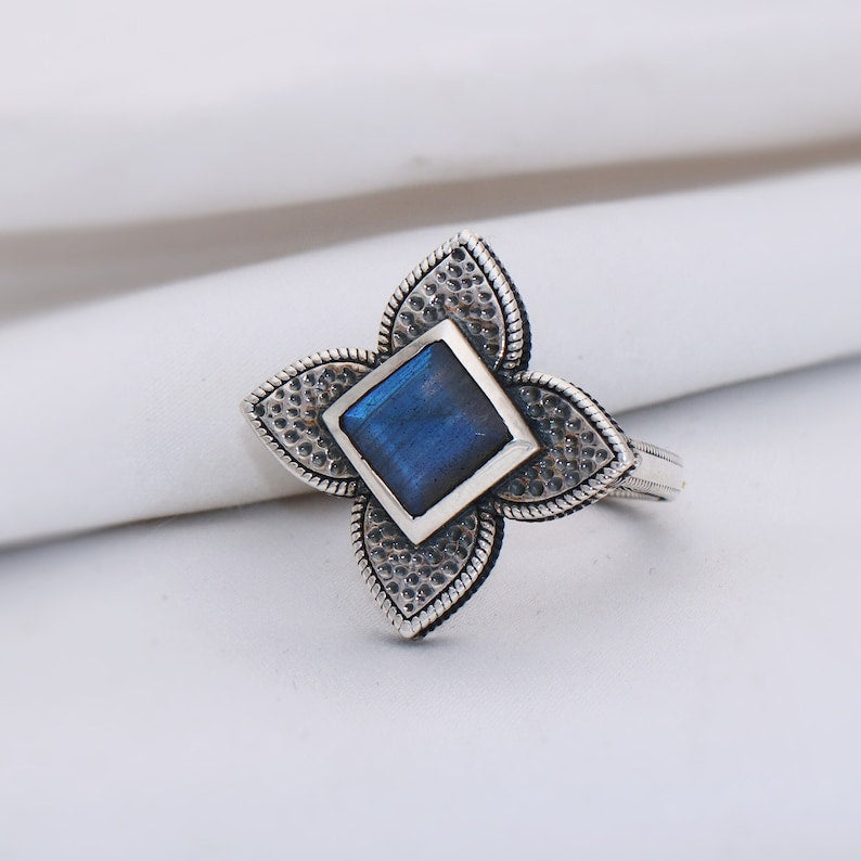 Natural Labradorite Ring, Handmade Gemstone Jewelry, 925 Sterling Silver, Handmade Statement Ring, Gift For Women