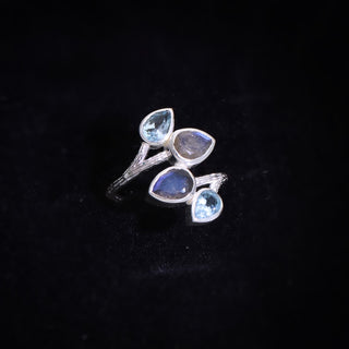 Labradorite Ring & Blue Topaz Ring, 925 Sterling Silver, Designer Ring For Women's