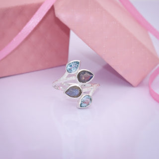 Labradorite Ring & Blue Topaz Ring, 925 Sterling Silver, Designer Ring For Women's