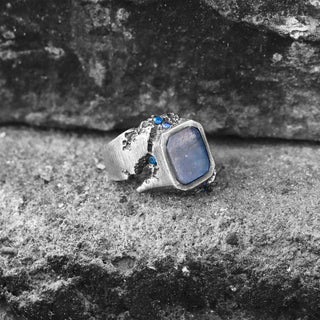 Flat Labradorite Gemstone Men's Ring By Harshita Jewellery