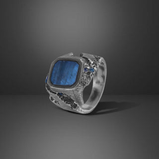 Flat Labradorite Gemstone Men's Ring By Harshita Jewellery