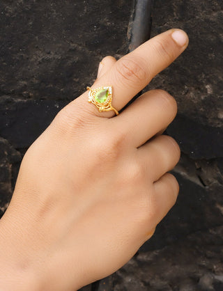 Green Peridot Gemstone Ring, Peridot 14k gold Plated Art Deco unique wedding Ring, promise Anniversary ring, Gift For Her
