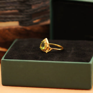 Green Peridot Gemstone Ring, Peridot 14k gold Plated Art Deco unique wedding Ring, promise Anniversary ring, Gift For Her