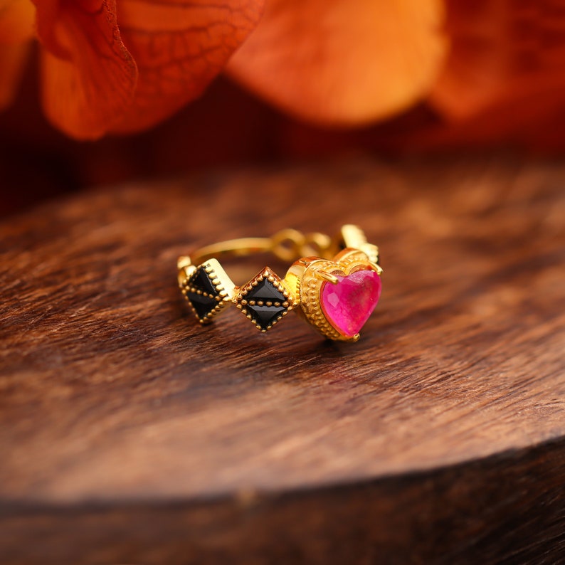 Genuine Ruby Gemstone Heart Ring, 925 Sterling Silver Handmade Women's Jewelry, Heart valentine Day Ring, Gift For Her