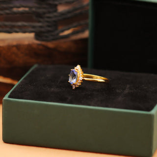 Tanzanite Gemstone Ring, Tanzanite & Moissanite 14k gold Plated Art Deco unique wedding Ring, promise Anniversary ring, Gift For Her