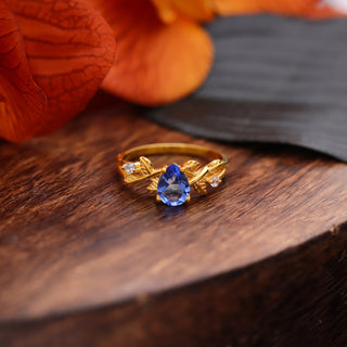 Tanzanite Gemstone Ring, Tanzanite & Moissanite 14k gold Plated Art Deco unique wedding Ring, promise Anniversary ring, Gift For Her