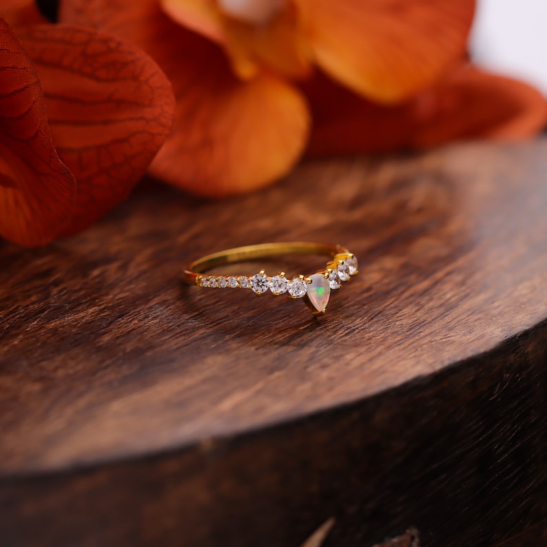 Natural Ethiopian Opal Ring, 14K Gold Plated Engagement Ring, Gift For Her, Women's Handmade Jewelry