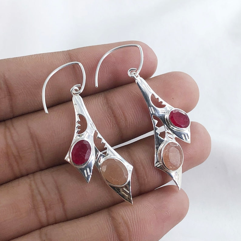 Ruby & Sunstone Gemstone Earring By Harshita Jewellery