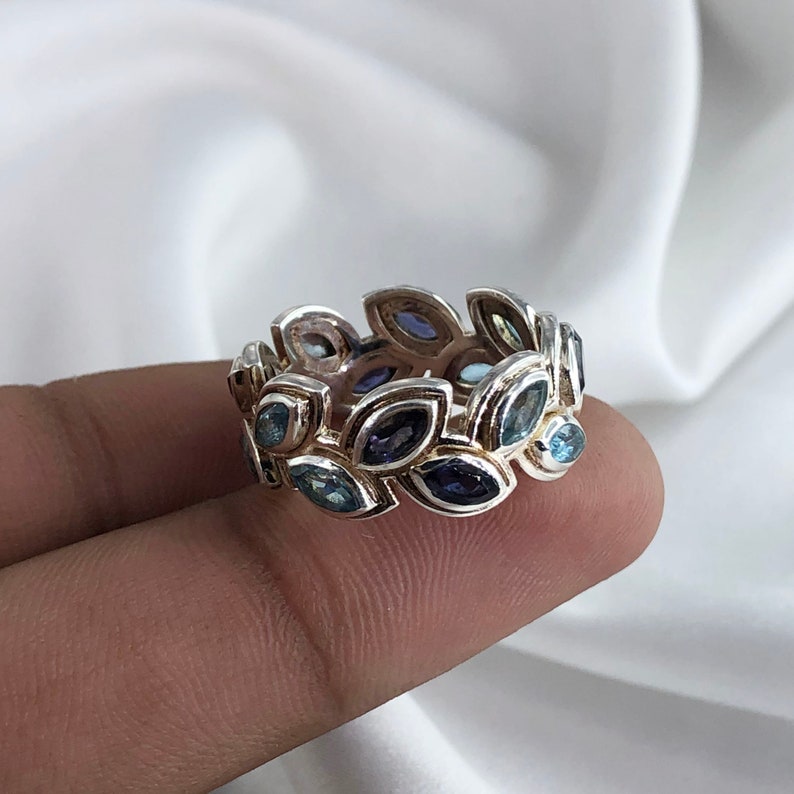 Natural Iolite & Swiss Blue Topaz Ring By Harshita Jewellery