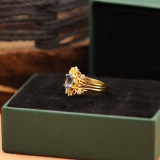 Tanzanite Gemstone Ring, Tanzanite & Moissanite 14k gold Plated Art Deco unique wedding Ring, promise Anniversary ring, Gift For Her