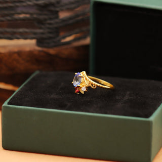 Tanzanite Gemstone Ring, Tanzanite & Moissanite 14k gold Plated Art Deco unique wedding Ring, promise Anniversary ring, Gift For Her