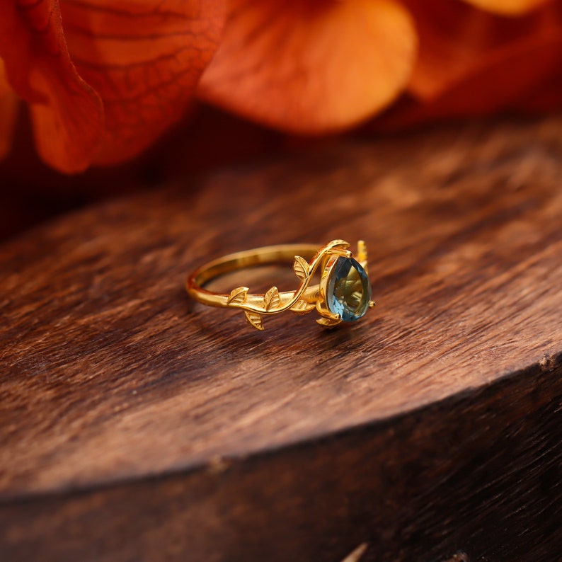 Natural London Blue Ring, Solid 925 Sterling Silver Jewelry, London Blue Topaz Floral Ring, Gift For Engagement
