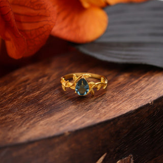 Natural London Blue Ring, Solid 925 Sterling Silver Jewelry, London Blue Topaz Floral Ring, Gift For Engagement