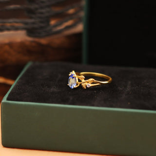 Tanzanite Gemstone Ring, Tanzanite & Moissanite 14k gold Plated Art Deco unique wedding Ring, promise Anniversary ring, Gift For Her