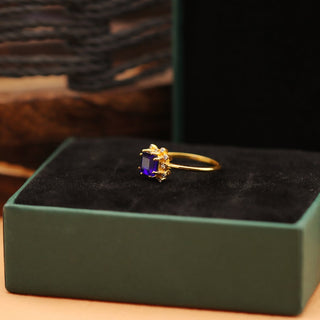 Blue Sapphire & Moissanite  Ring, 925 Solid Sterling Silver Handmade Jewelry Engagement Ring For Women, November Birthstone- Anniversary Gift