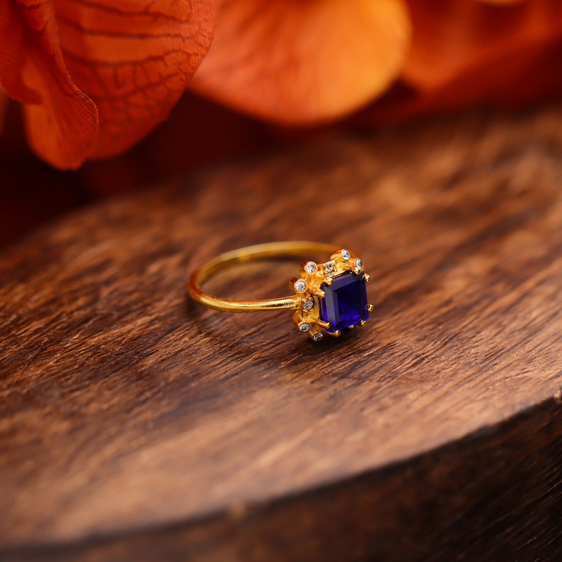 Blue Sapphire & Moissanite  Ring, 925 Solid Sterling Silver Handmade Jewelry Engagement Ring For Women, November Birthstone- Anniversary Gift