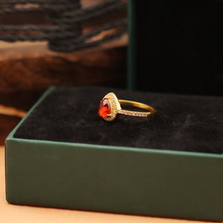 Red Garnet Ring & Mossianite 14k gold Plated Art Deco unique wedding Ring, promise Anniversary ring, Gift For Her