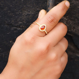 Red Garnet Ring & Mossianite 14k gold Plated Art Deco unique wedding Ring, promise Anniversary ring, Gift For Her