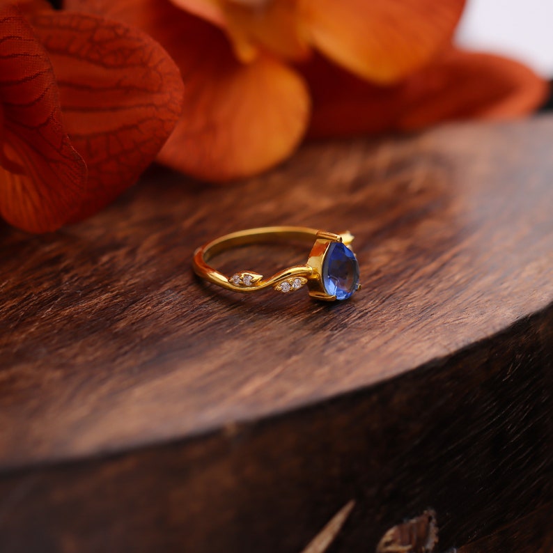 Tanzanite Gemstone Ring, Tanzanite & Moissanite 14k gold Plated Art Deco unique wedding Ring, promise Anniversary ring, Gift For Her