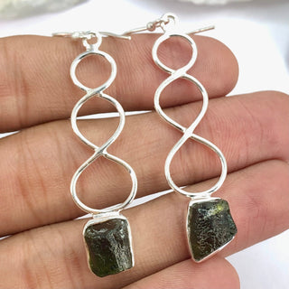 Crezh Moldavite Natural Gemstone 925 Sterling Silver Handmade Stud Earring