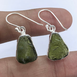 Natural Moldavite Rough Earrings Gemstone From Czech Republic 925 Solid Sterling Silver Handmade Designer Jewelry