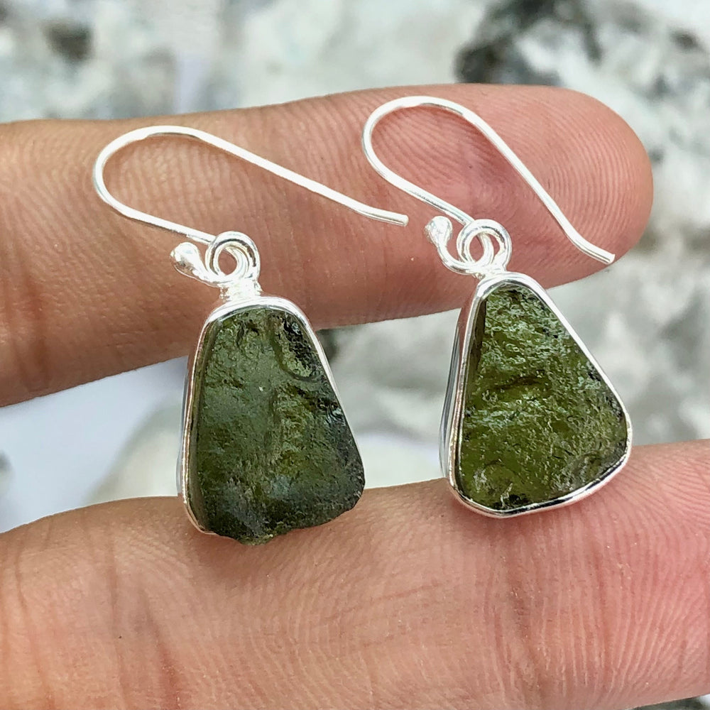 Natural Moldavite Rough Earrings Gemstone From Czech Republic 925 Solid Sterling Silver Handmade Designer Jewelry