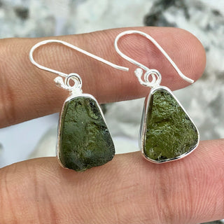Natural Moldavite Rough Earrings Gemstone From Czech Republic 925 Solid Sterling Silver Handmade Designer Jewelry