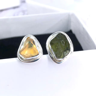 Czech Moldavite , Ethiopian opal Raw Natural Gemstone With Natural Garnet 925 Solid Sterling Silver Handmade Adjustable Ring